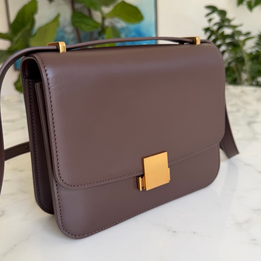 Quince Italian Leather Box Shoulder Bag Crossbody Dark Brown - Picture 2 of 16